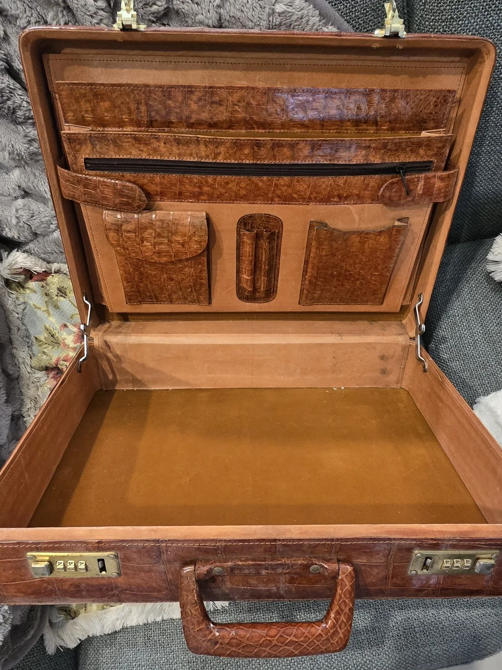Vintage Custom-Made Genuine Crocodile Attache Case – Handmade Luxury Briefcase